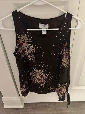 Ann Taylor LOFT Brown Floral Tie-Hem Sleeveless Top